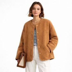 Old Navy Camel Sherpa Snap Jacket Sz M